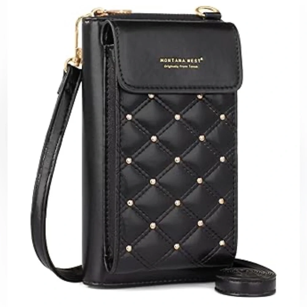Montana West Quilted Style Small Crossbody Cell Phone Purse/Bag black